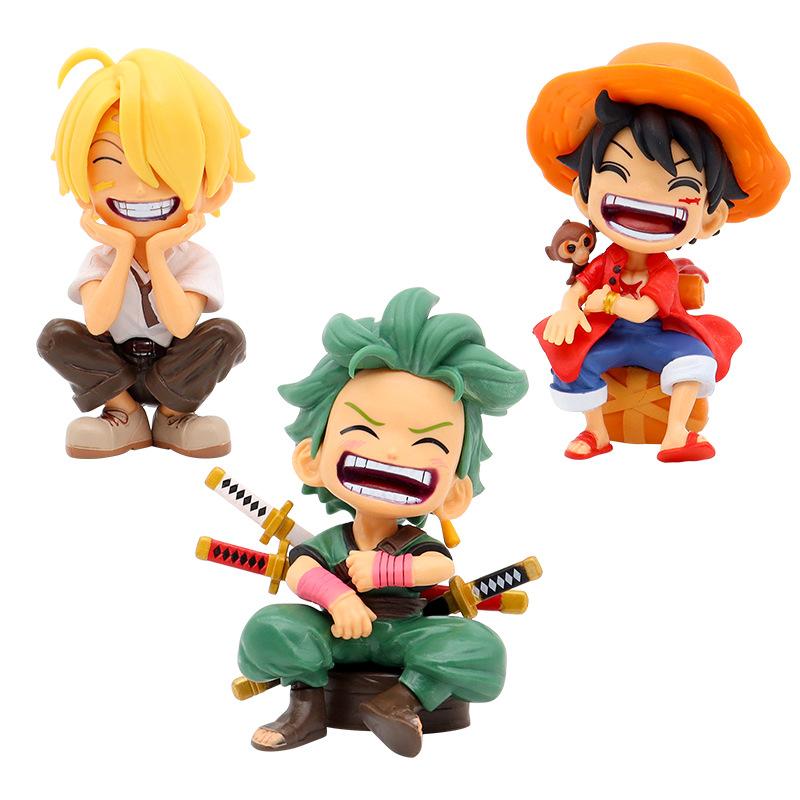Anime Action Figure Statue: Sitting Luffy Zoro Sanji Chibi Style Car Decor Present for OP Fans Perfect Gift Beautiful Design