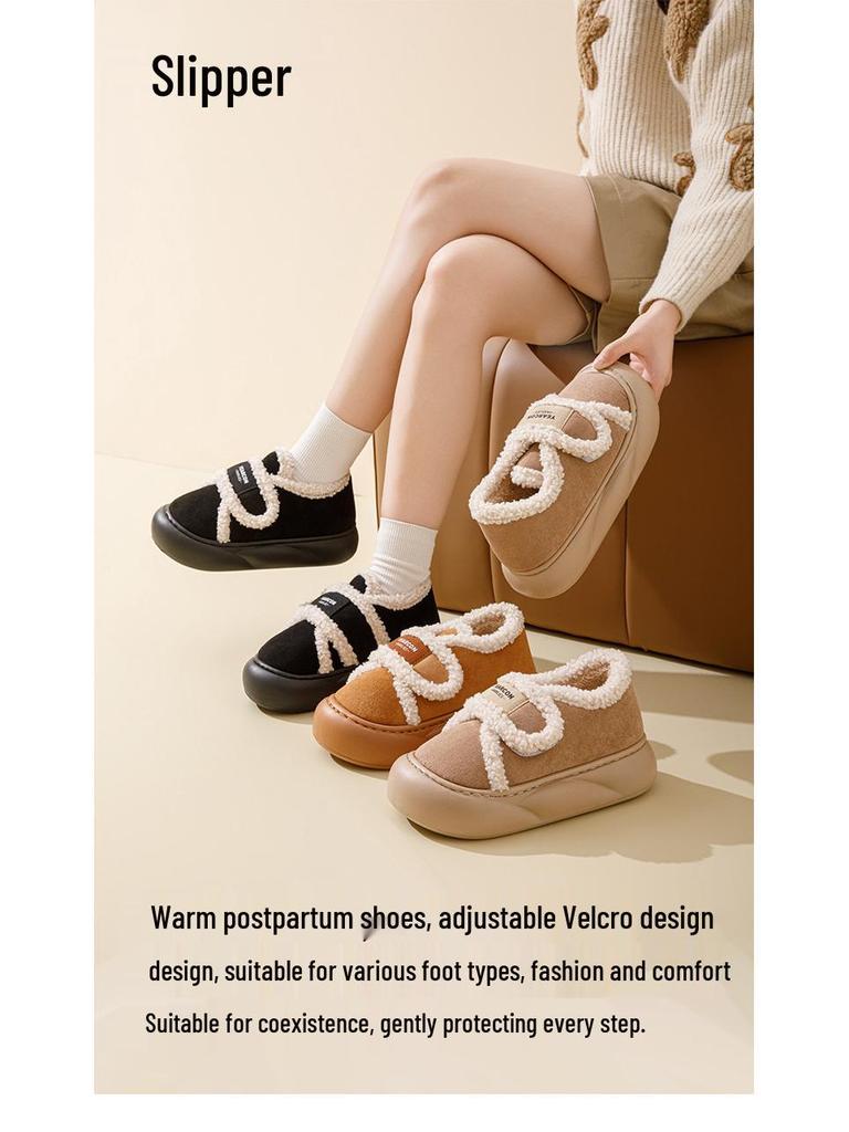 Women's 2025 Indoor/Outdoor Plush Winter Slippers: Thick-Soled, Warm Cotton, Closed-Heel.