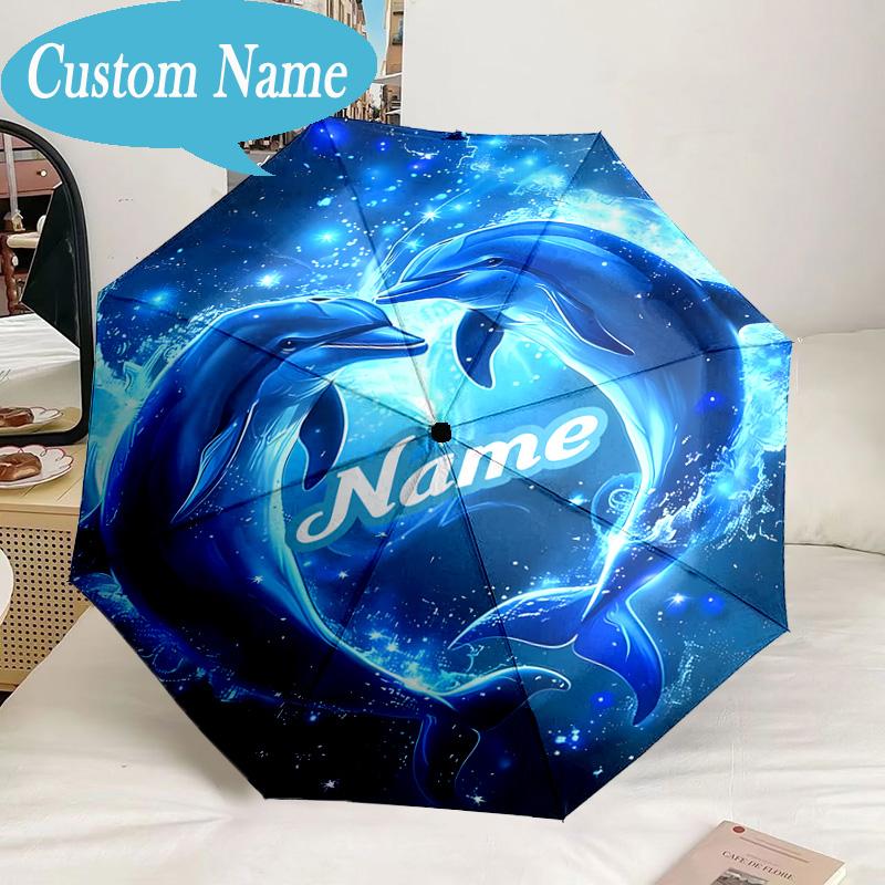 Custom Name Umbrella Dolphins Starry Night Umbrella 8-Frame for Travel, Camping, Casual Lightweight Portable, Essential for Family Gifts