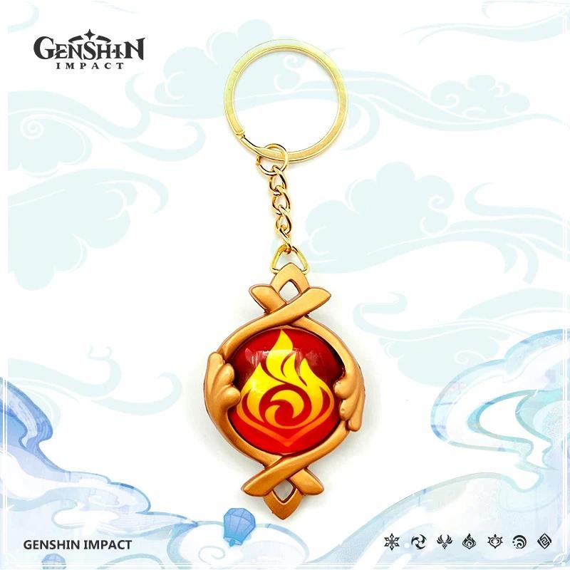 New Teyvat Vision Fontaine Water God Focalors Lyney and Lynette Keychain Luminous 7 Element Eye Of God Toy KeyRing