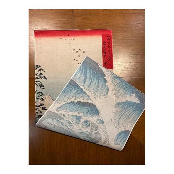 Ukiyo-e Tenugui Towel - Hiroshige Utagawa's Thirty-six Views of Mount Fuji: "The Sea of Suruga, Satomi" - 100% Cotton, Japan, Premium Tokuoka Cotton,