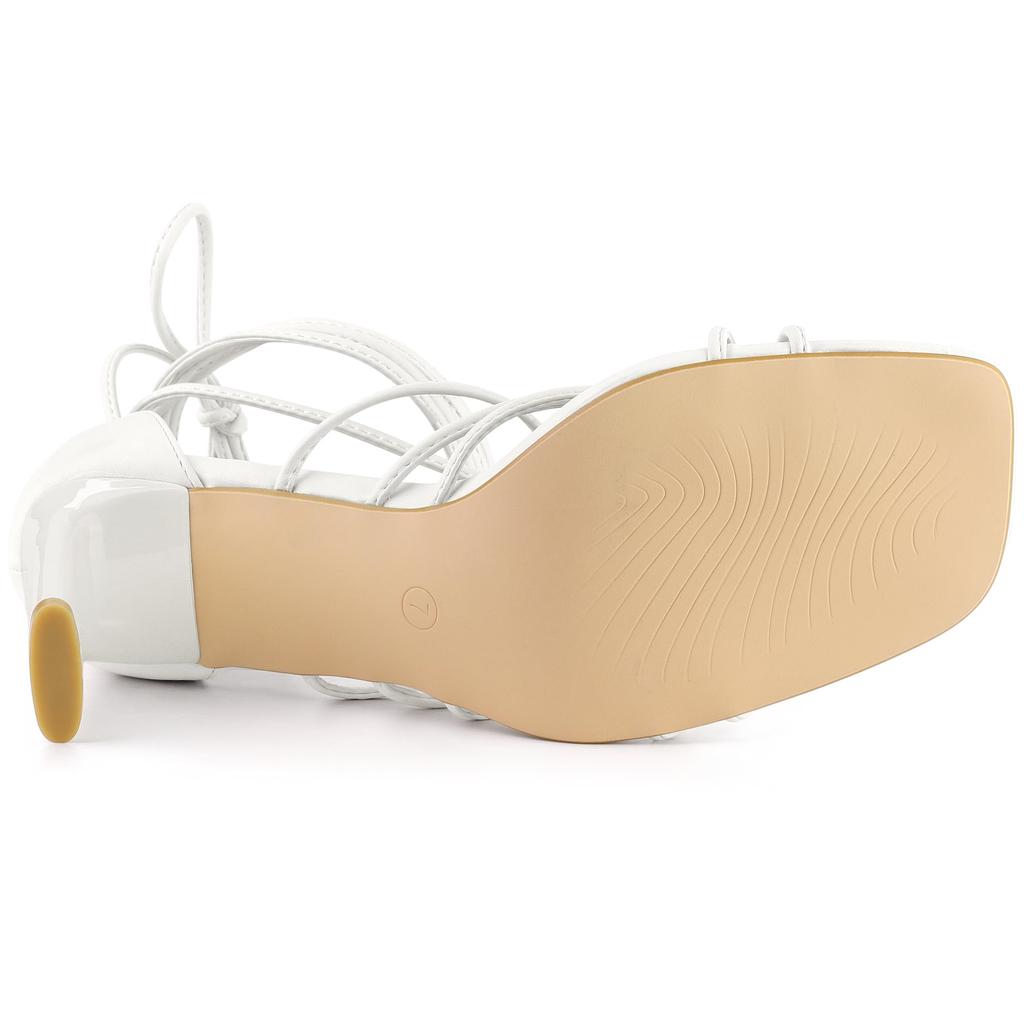 Allegra K Women's Chunky High Heel Sandals with Lace-Up Straps, White, Size 27.5cm