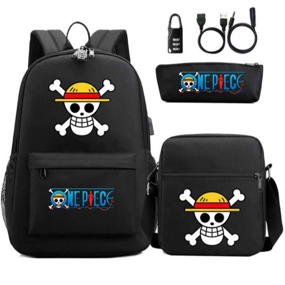 

USB-кодовый замок ONE PIECE, трехсекционный набор для школьной сумки для учеников начальной и средней школы, для ношения на плечах (мужской и женский)