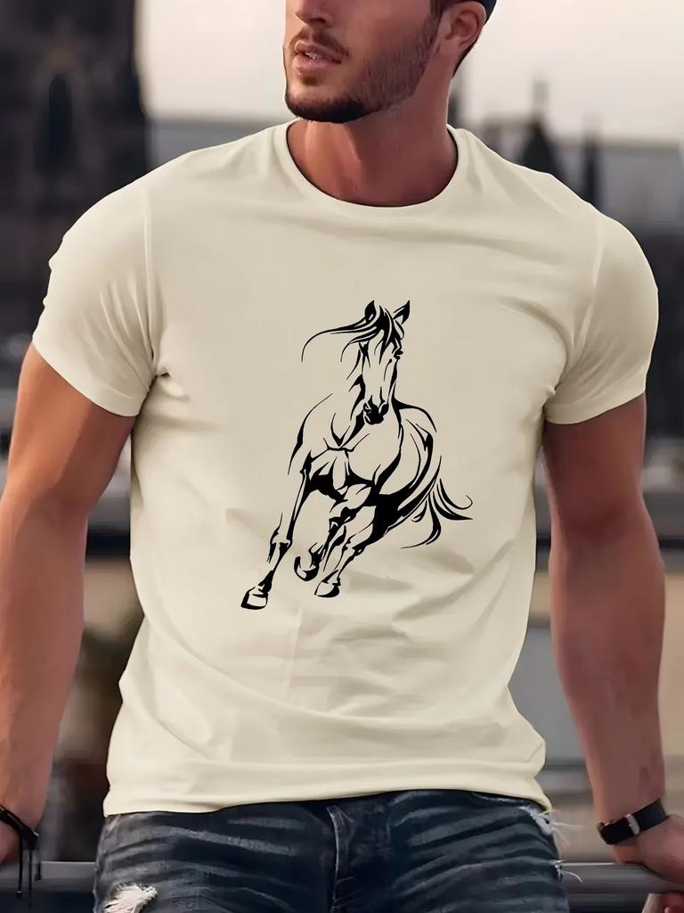 Neues Sommer Herren Reine Baumwolle High-End Lässig Locker Pferderennen Muster Bedruckt Rundhals Kurzarm T-Shirt Übergröße Top