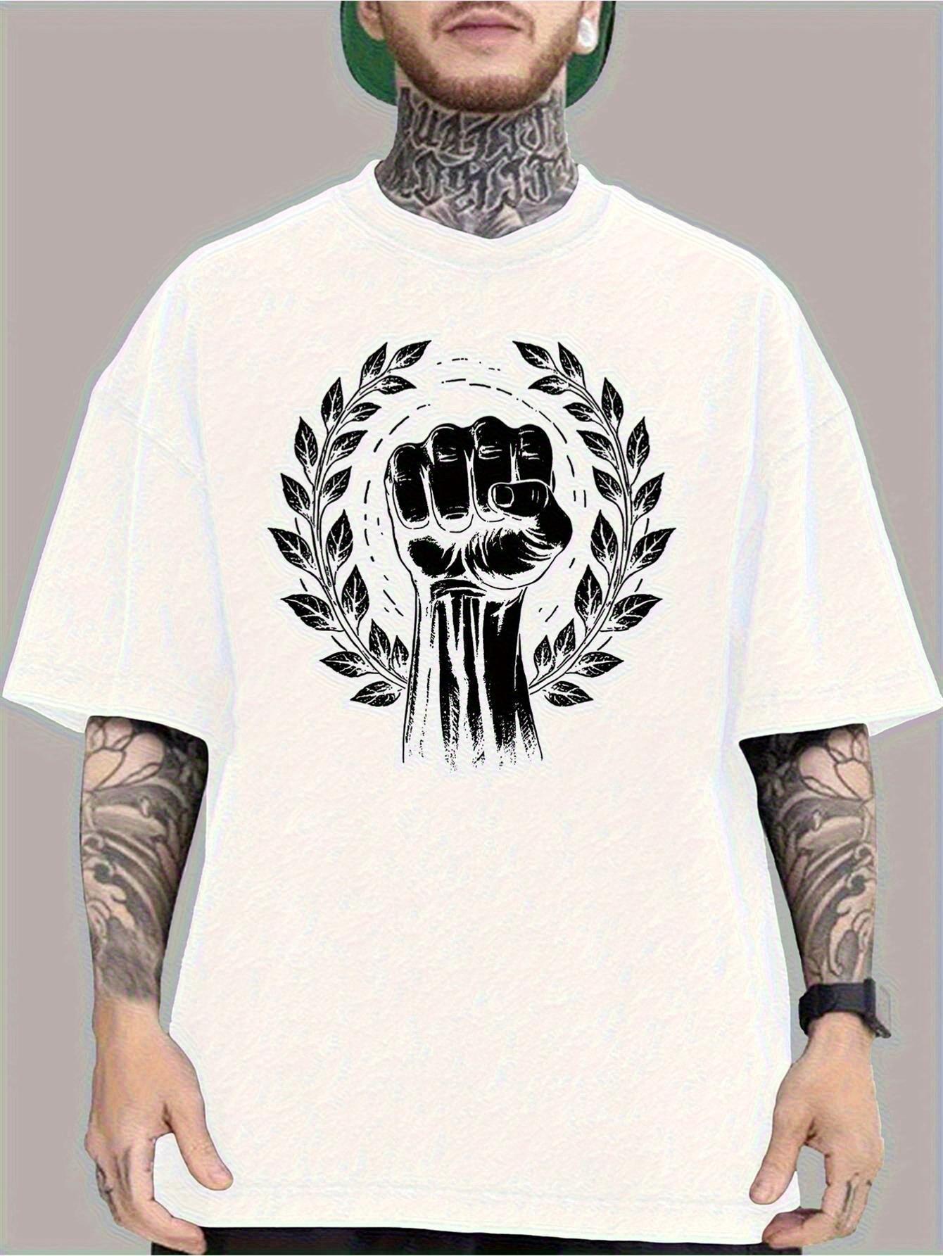 Men S Bold Raised Fist And Laurel Crown Graphic T-Shirt - a White Tee Featuring a Black Power Symbol M