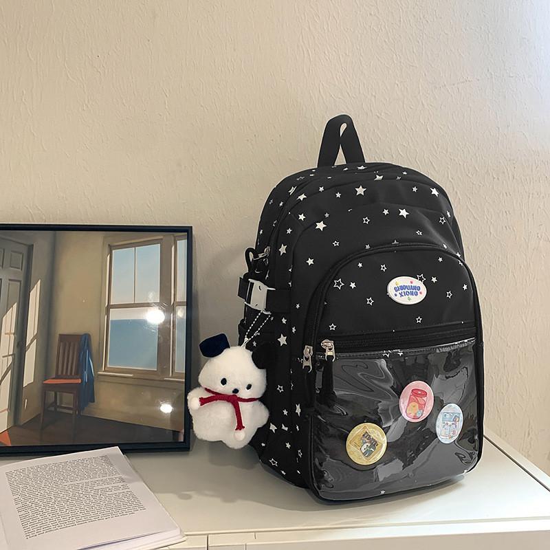 Nylon Student Backpack With Star Print Design For Casual Travel Girls Boys