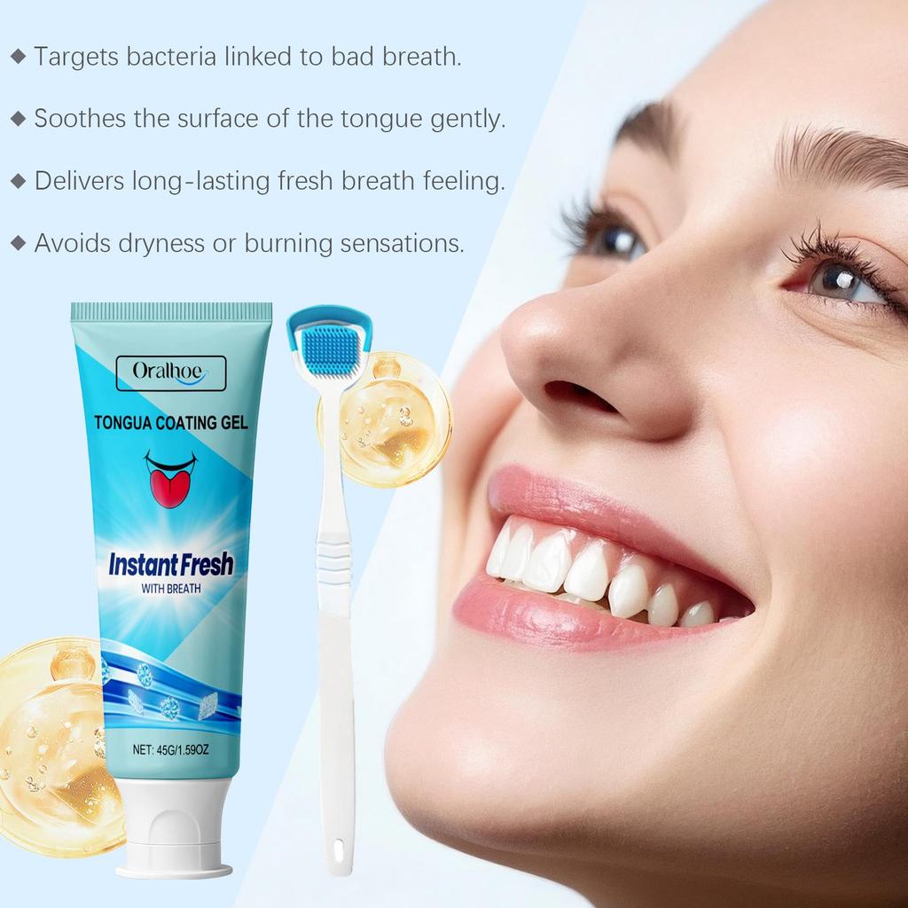 Oralhoe Tongue Cleaning Gel with Tongue Scraper, Long Lasting Fresh Breath, Fights Bad Breath, Oral Hygiene Product, Tongue Cleaner 45g