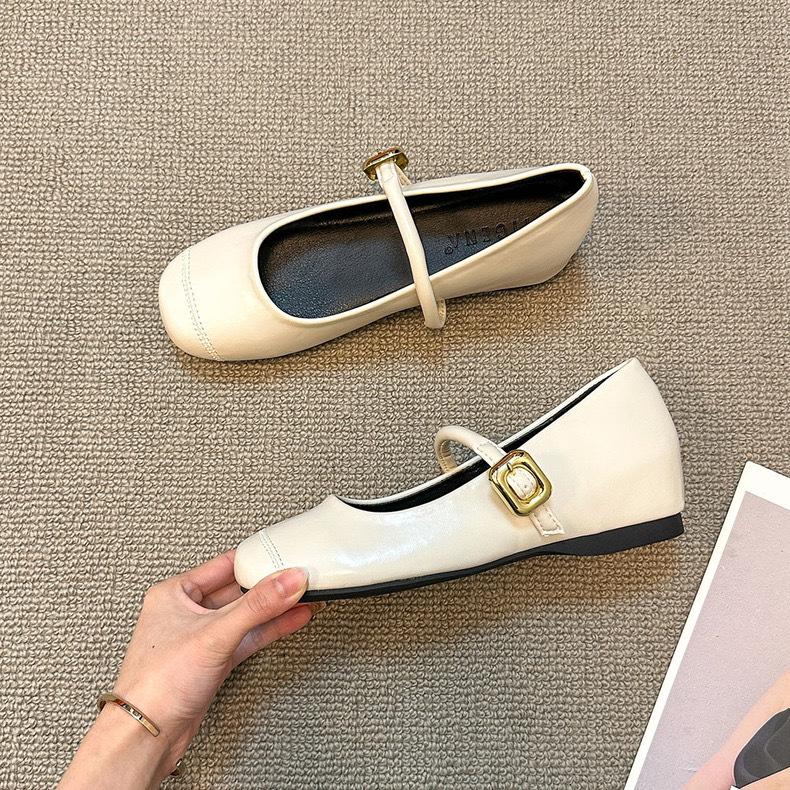 Korean version of versatile one-word belt single shoes casual women's shoes summer French retro Mary Jane shoes flat shoes small leather shoes