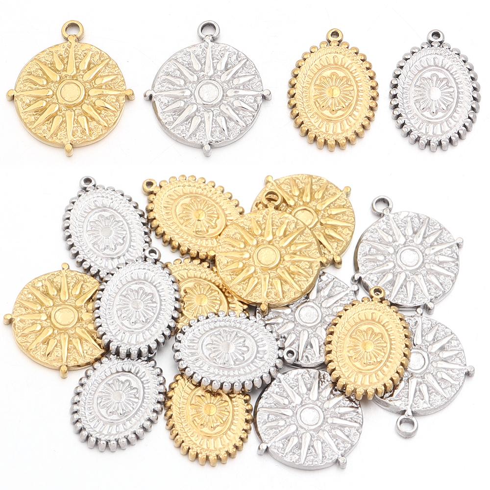 2Pcs/Lot Stainless Steel Charms Vintage Round/Oval Sun Pendants For DIY Necklace Bracelet Earrings Jewelry Making Accessories