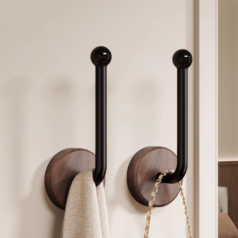 Adhesive Wood Hook Auto Adhesive Home Organizers For Bathroom Storage Drillless Mounting Durable Wooden Design