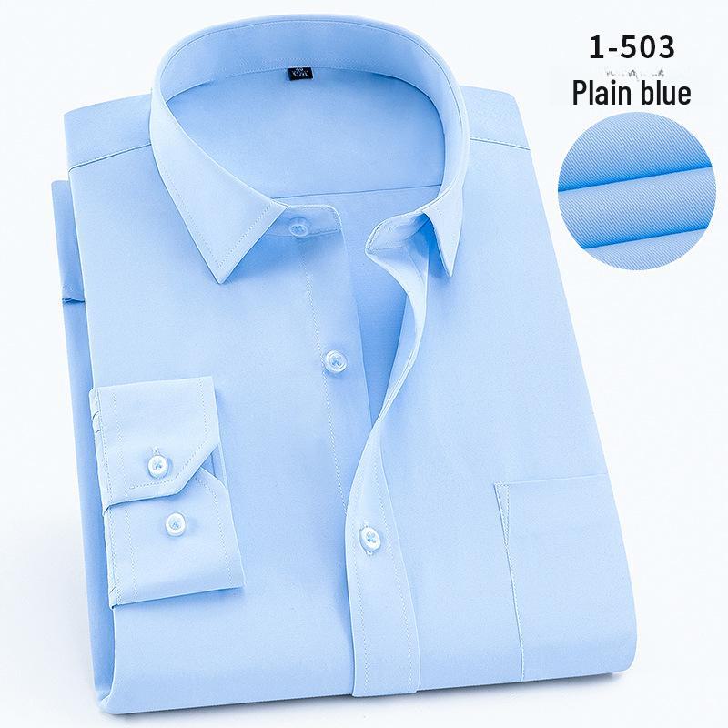 2025 Spring Men's Gray Non-Iron Long Sleeve Business Casual Shirt, Large Solid Color for Young to Middle-aged.