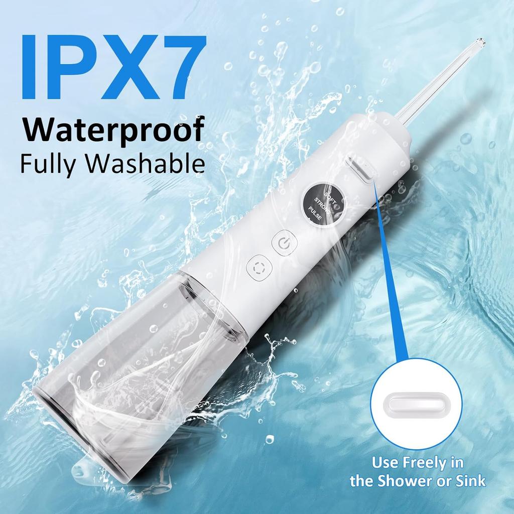 Water Dental Flosser for Teeth – 300ML Cordless Oral Irrigator with 6 Replaceable Jet Tips, 3 Modes, Portable Rechargeable Electric Flosser for
