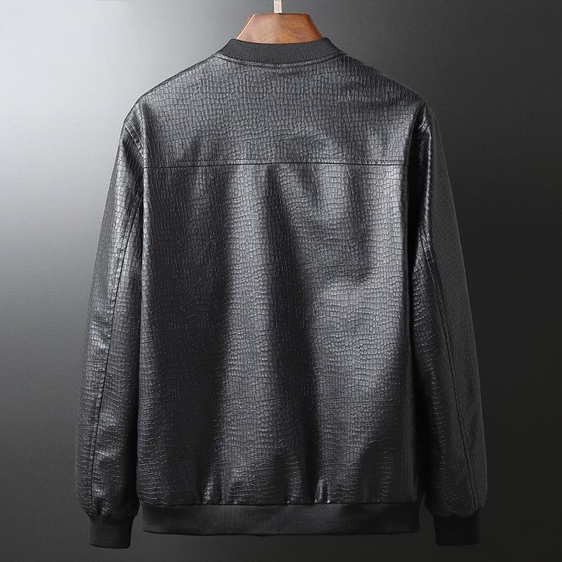 Crocodile pattern men's leather jacket winter leather jacket casual high-end dad wear plus velvet leather jacket