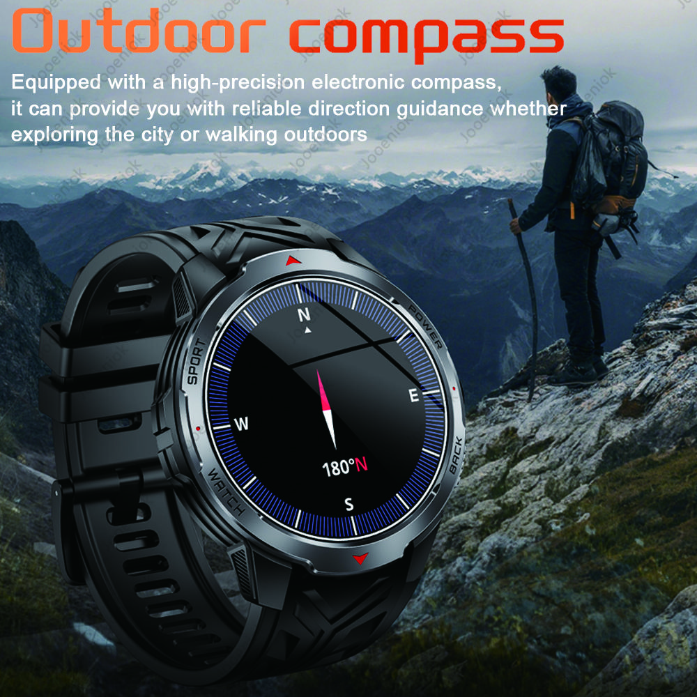 New 1100mAh Large Battery Smart Watch Men Compass LED Flashlight 3ATM Waterproof Bluetooth Call Heart Rate Sports Smartwatch