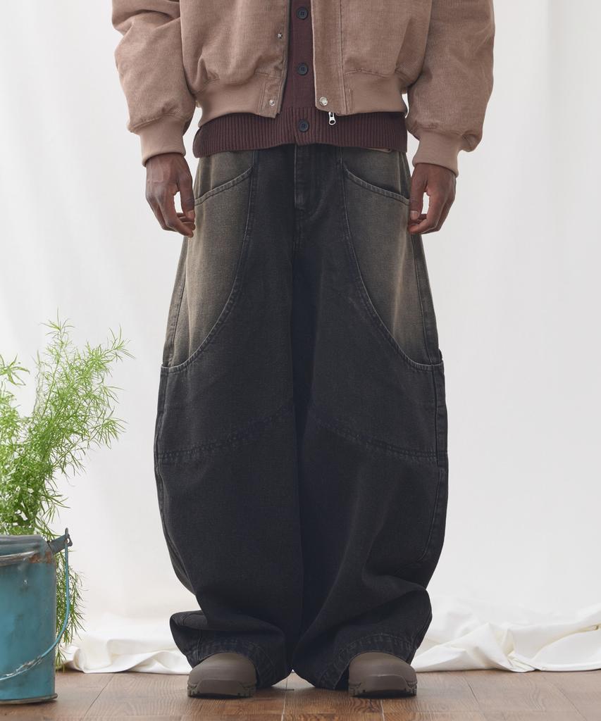 Iseuteuseobiseusyab Gardening Denim Wide Pants - Black Brown