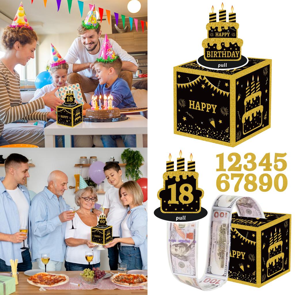 Black Gold Birthday Money Box For Party Decor And Gift Giving