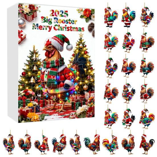 Christmas Chicken Advent Calendar 24-Day Countdown Box with Easy-Open Windows Multifunctional Holiday Decoration
