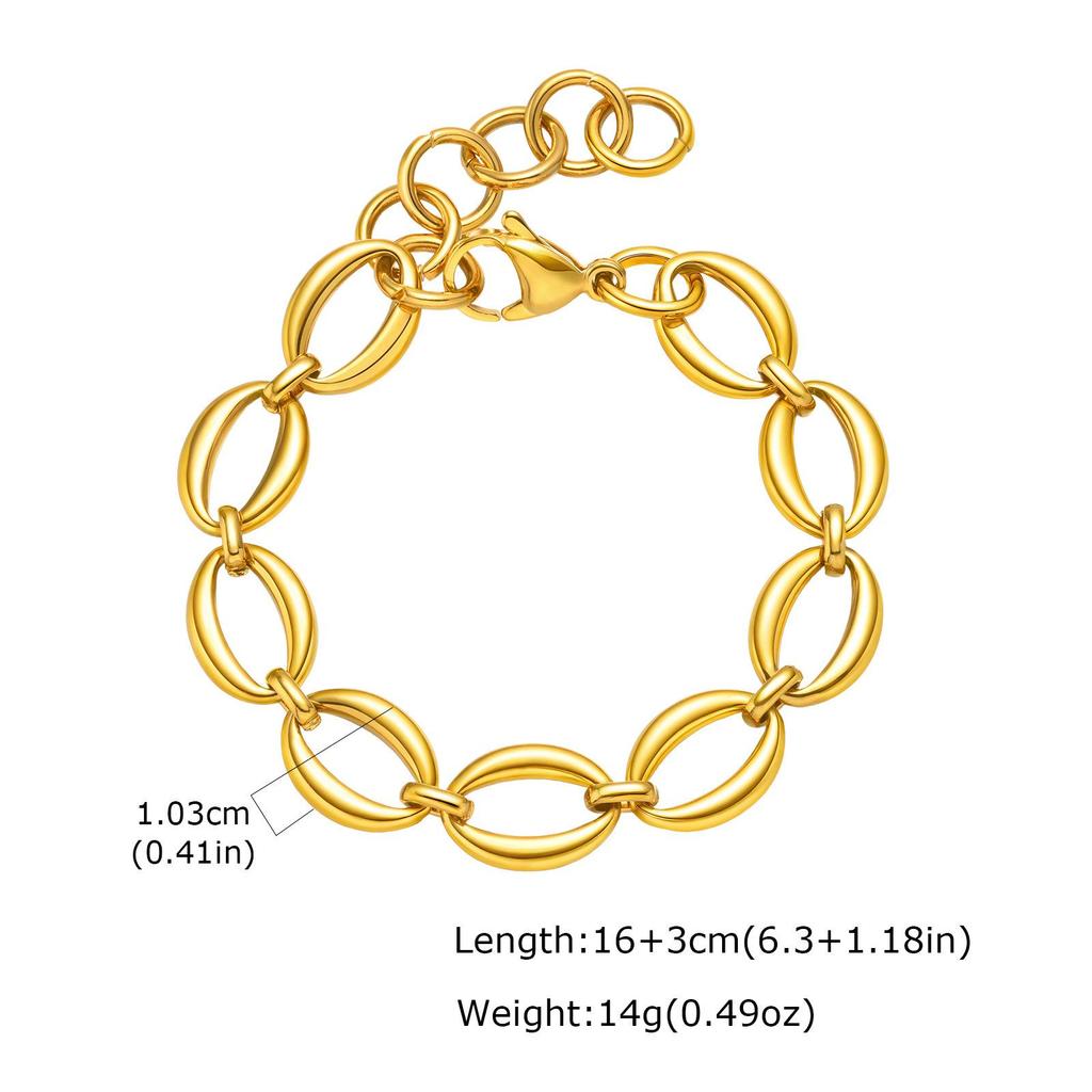 Stylish Gold Interlink Oval Chain Bracelet - Women's Stainless Steel Geometric Jewelry