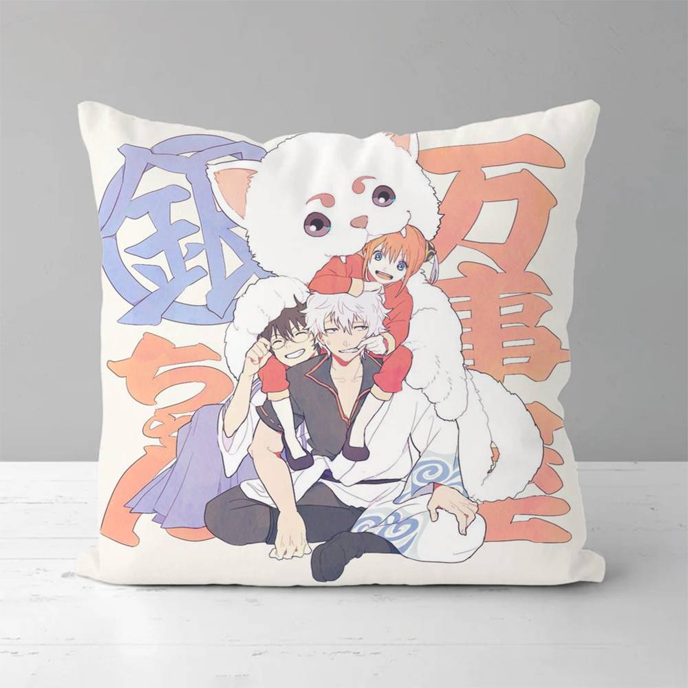 Poszewka na poduszkę z animacji Gintama Dwustronny nadruk Poszewka na poduszkę 45x45 Dekoracyjne poduszki Sofa Wystrój domu Miękka poszewka