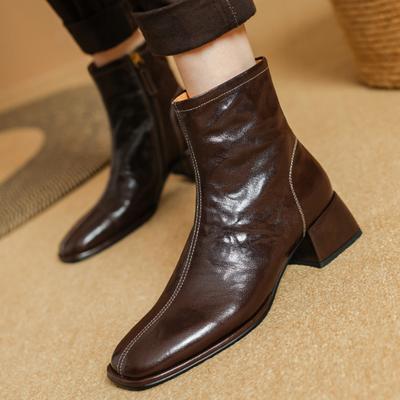 Boots Women 2024 Autumn Winter PU Leather White Ankle Boots Motorcycle Botines Female Chunky Heels Platform Shoes Botas Mujer
