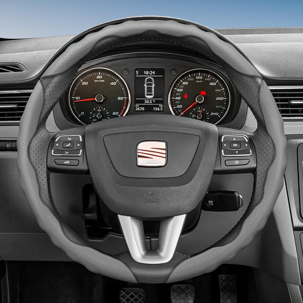 Suitable for Seat Steering Wheel Cover, Wave-Shaped Sporty Design, Breathable Leather, Segmented Anti-Slip Sweat-Absorbing Protective