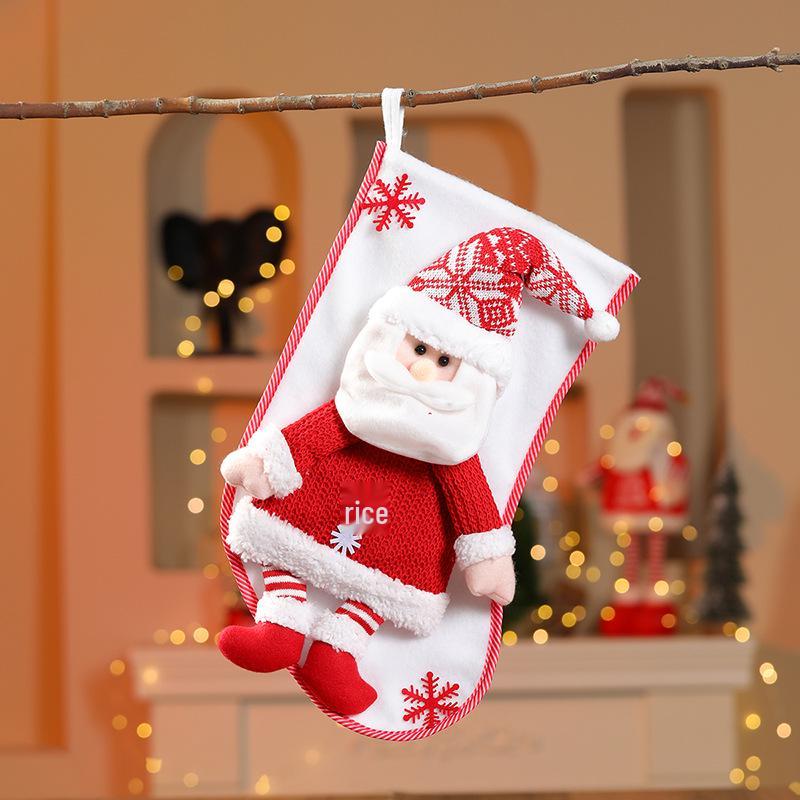 Large Knitted 3D Santa Claus Christmas Stocking Gift Bag for Children