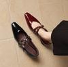 Krazing Pot Genuine Leather Square Toe Low Heels Summer Shoes Big Size 42 Buckle Straps Women Shallow Pumps