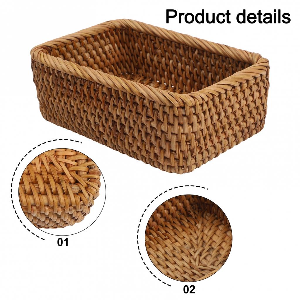 Rattan Hand Woven Square Storage Basket for Fruits and Office Supplies