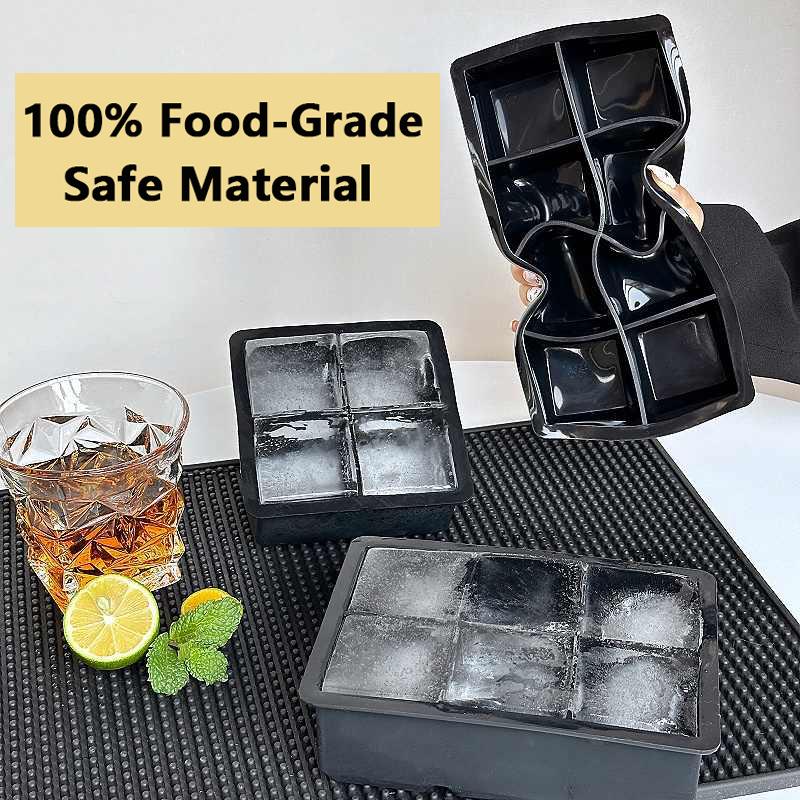 Ice Cube Tray Silicone Ice Mold Large Ice Cube Mold Square Ice Cube Maker Ice Cube Tray 4/6/8 Grid for Whiskey Cocktail Ice Mold