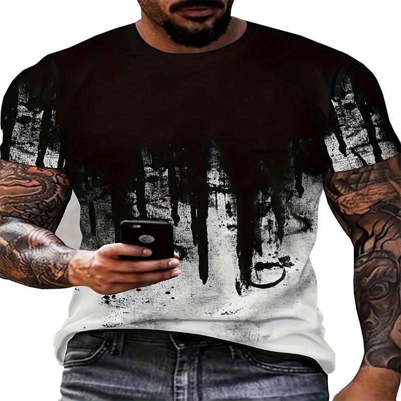 Men's Creative Pattern Round Neck T-shirt Fashionable Printed Comfortable Short Sleeve Top for Daily Activities in Summer