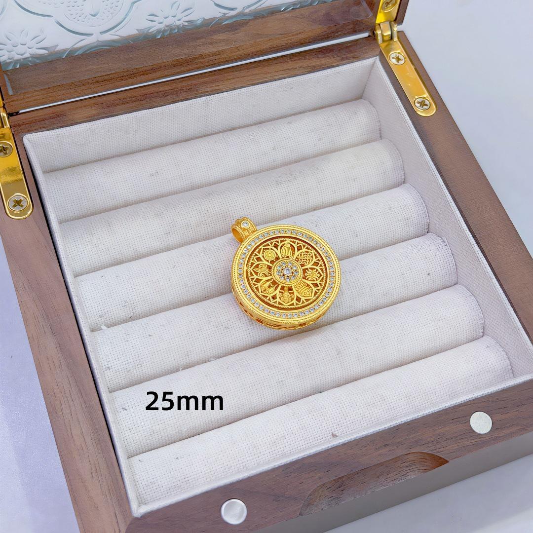 Sand Gold Diamond Eight Treasures Rotatable Compass Pendant Necklace