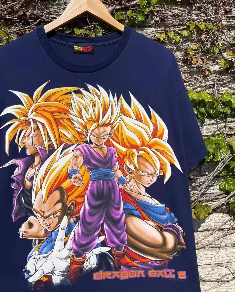 2026 American Retro Animation Dragon Ball Splicing Poster Wind Short-sleeved T-shirt Unisex's and Women's Pure Cotton Short Sleeve