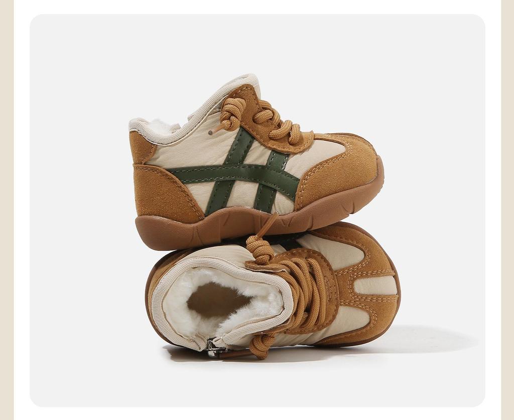2025 Winter Kids' Korean Cotton Shoes: Trendy Patchwork, Soft Sole, Warm, Unisex, Versatile