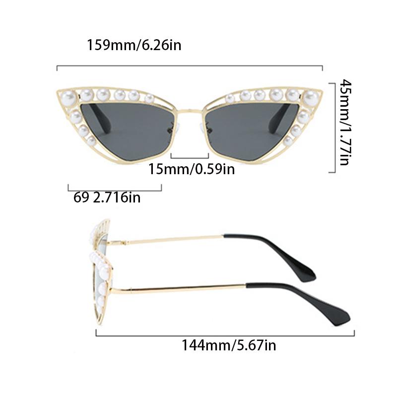 Non-polarized European American Style Women Sunglasses Cat Eye Shape Pearl Decoration Women's Sun Glasses