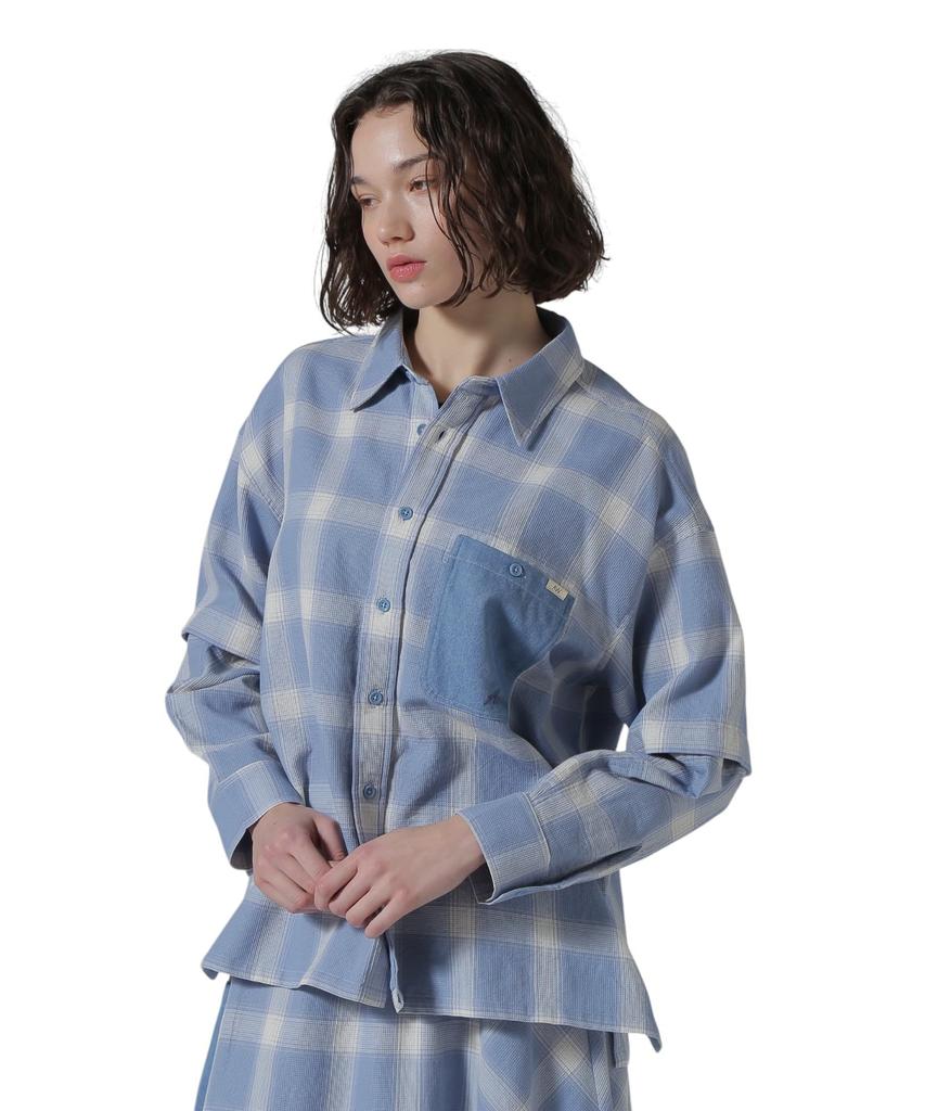 AVIREX WAFFLE OMBRE CHECK DETACHABLE SHIRTS Women's F 113 Light Blue 783-5120601