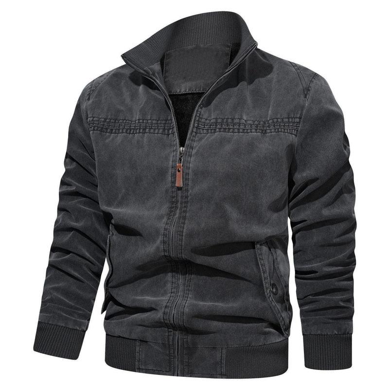 

Autumn and Winter Men s Jacket Washed Cotton Stand-up Collar Middle-aged Jacket XXXL