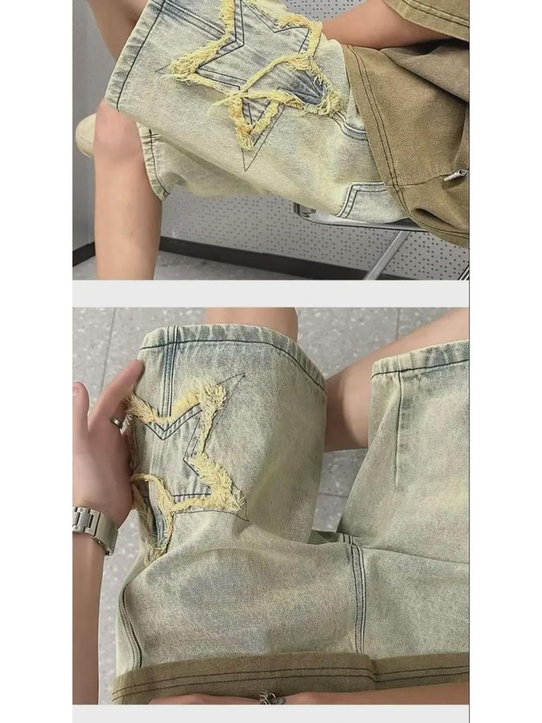 Men's Retro Casual Denim Shorts - Trendy Summer Hong Kong & Japanese Style