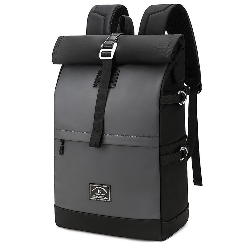 Cool Craftsman Waterproof Roll-Top Backpack: Expandable, Large Capacity, Simple Business Charging Backpack for Men and Women.