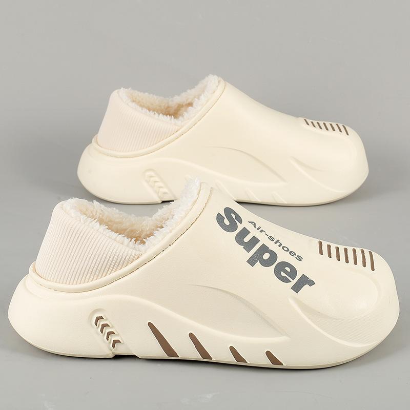 

Winter large size cotton slippers men s shoe bag heel home waterproof velvet bread cotton shoes boys wear warm snow boots 38-39 бежевий