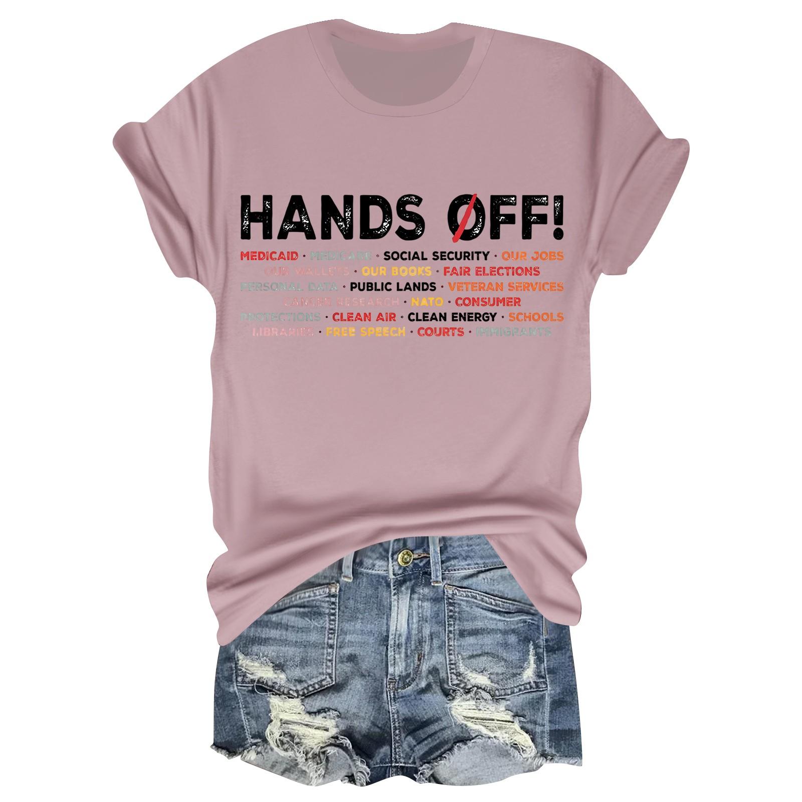 

Женская повседневная футболка с принтом, пуловер с круглым вырезом, топ с короткими рукавами L розовый