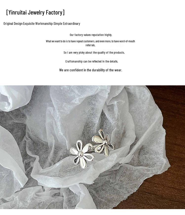 S925 Sterling Silver Open Flower Ring - Women's Versatile Korean Retro Design