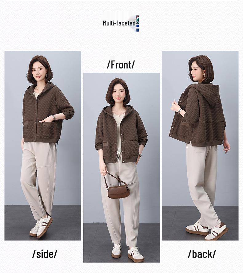 Women's Hooded Jacket: 2024 Spring/Autumn, Loose Fit, Plus Size, Casual Cardigan for Middle-Aged Moms