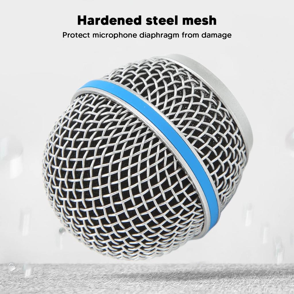 Replacement stainless steel microphone ball head grille for Beta58A, durable windproof foam filter, wide compatibility, inner foam filter