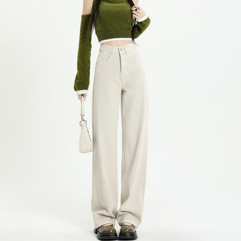 Wide-leg jeans women's 2025 spring and autumn new fashionable high-waisted thin loose drape straight floor pants