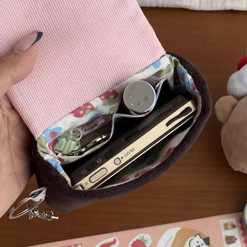 Kawaii Cartoon Strawberry Coin Purse Double Layer Durable Fabric Card Holder Mini Bag for Kids Party Favors