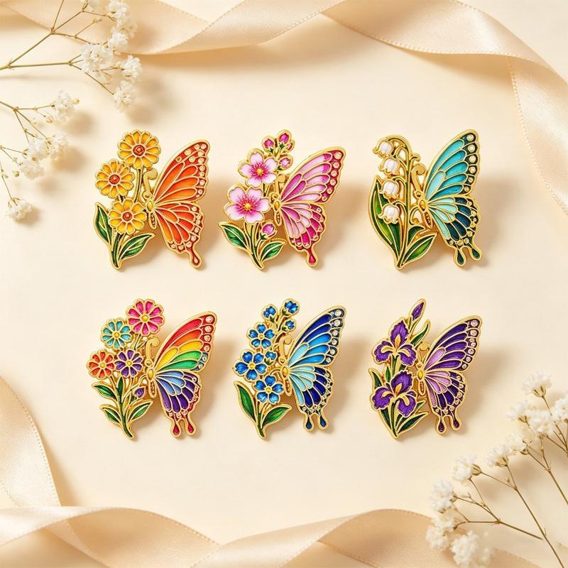 1/6Pcs Vintage Floral Butterfly Brooch Colorful Insect Enamel Pin Set For Coat Collar Lapel Pins Metal Badges Jewelry Gift