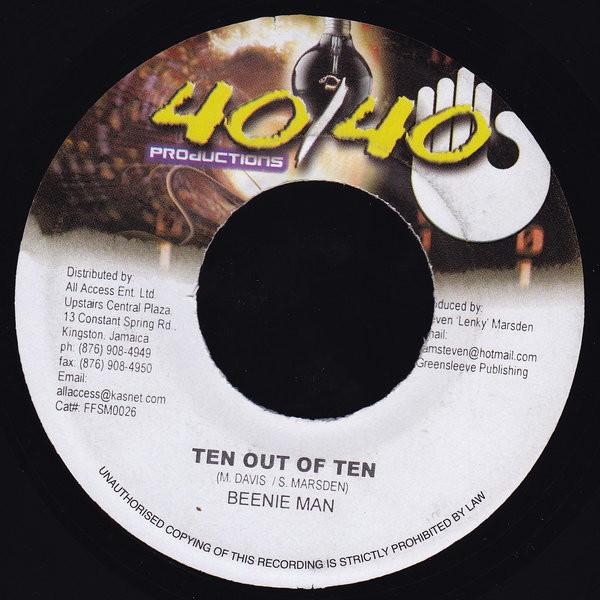 7inch Record BEENIE MAN - Ten Out Of Ten FFSM0026 40/40 Productio 2002 Jamaica Reggae, Ska & Dub Used