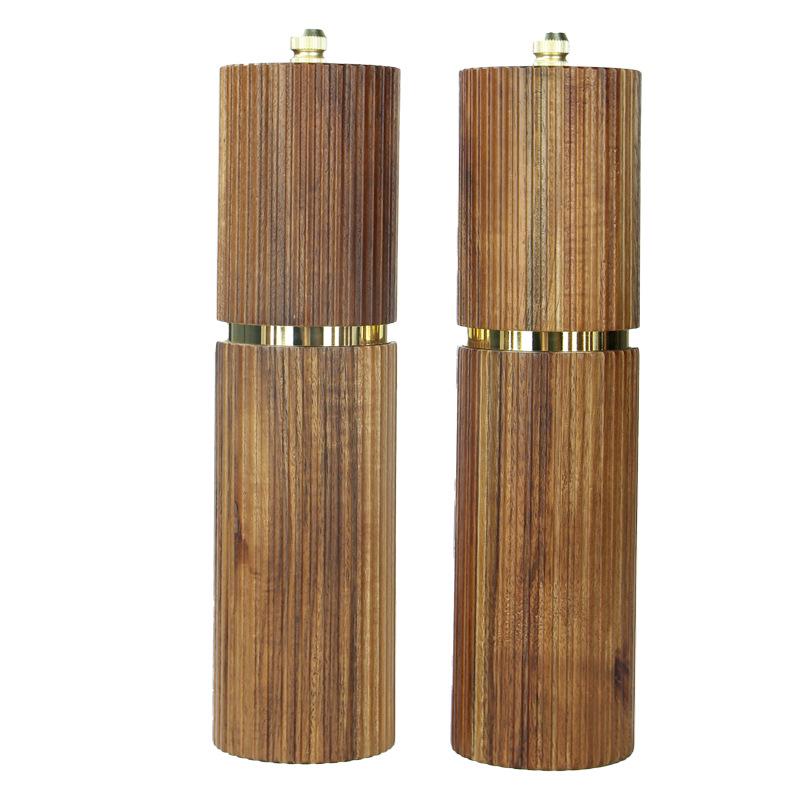 Multifunctional Acacia Wood Pepper Grinder with Ceramic Core and Golden Steel