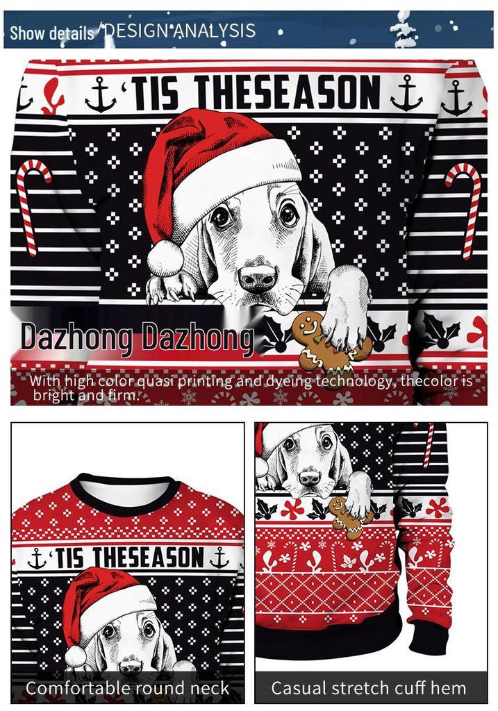 2024 Spring Animal Print Christmas Couple Hoodie - New Arrival, Round Neck Pullover