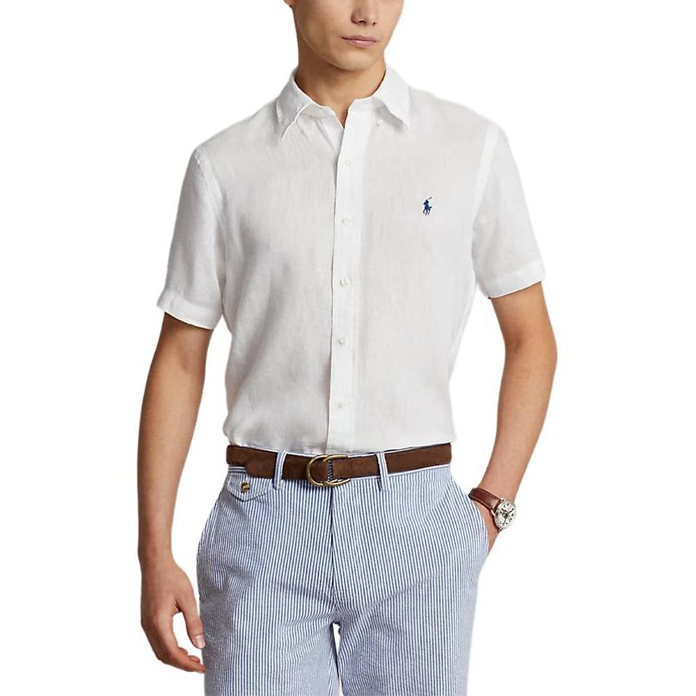 Polo Ralph Lauren Solid Color Logo Embroidered Single-Breasted Short Sleeve Shirt Men shirts White 710791757002